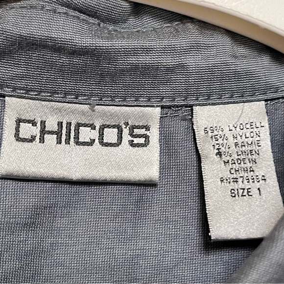 Vintage Chicos Jacket Military Linen Blend Grey SZ 1 Medium Minimalist Lagenlook - Picture 10 of 11